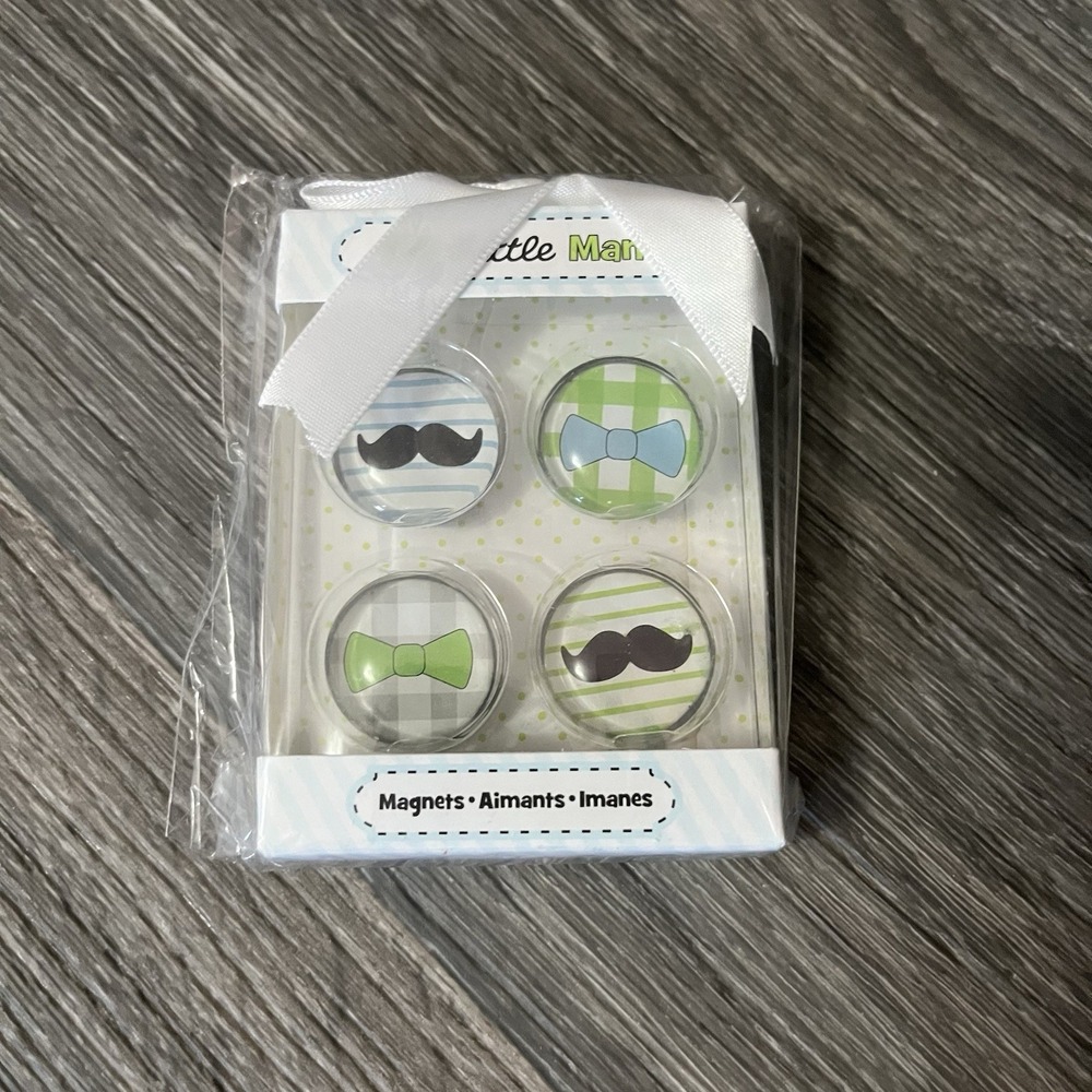 Magnets 4 Pc Mustache & Bow Tie Green Blue White 3/4" Party Favor Baby Shower
